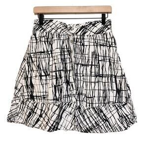 Cordelia Skirt Womens 4 White Black Geometric Print Layered A Line Ruffle Boho